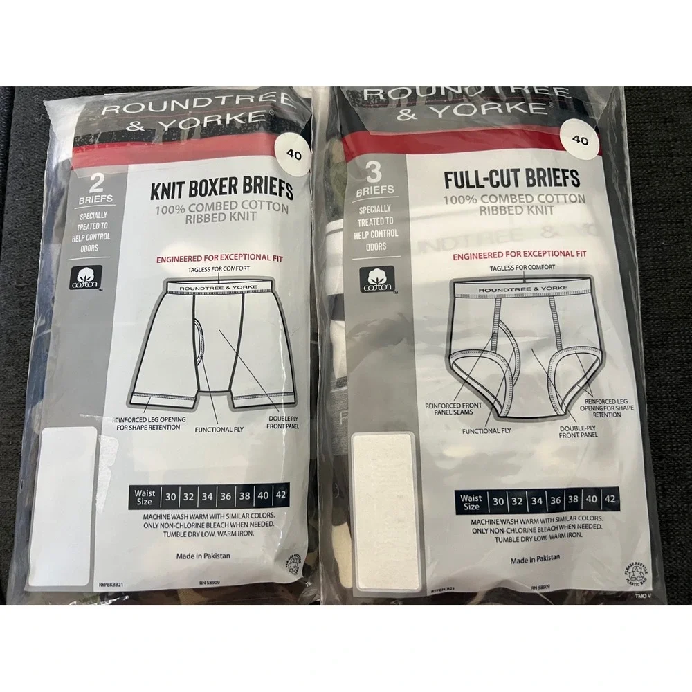 Roundtree & Yorke Mens Underwear Bundle 5pk Boxer Briefs Full Cut Briefs Size 40